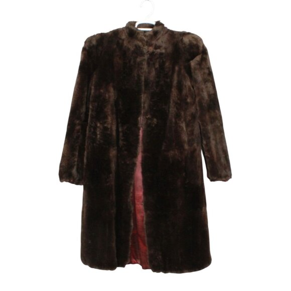 Vintage Annis Furs Detroit Fur Collared Lined Long Coat Brown Medium - Picture 1 of 12